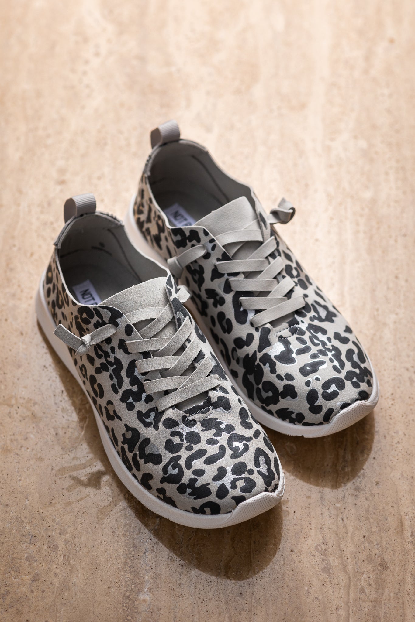 Mayo Sneaker Light Grey Leopard Faux Suede Wide Fit Naughty Monkey